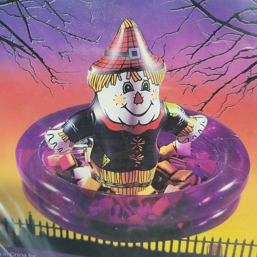 Vintage Kmart Pumpkin Time Inflatable Halloween Scarecrow Candy Dish 349179-119